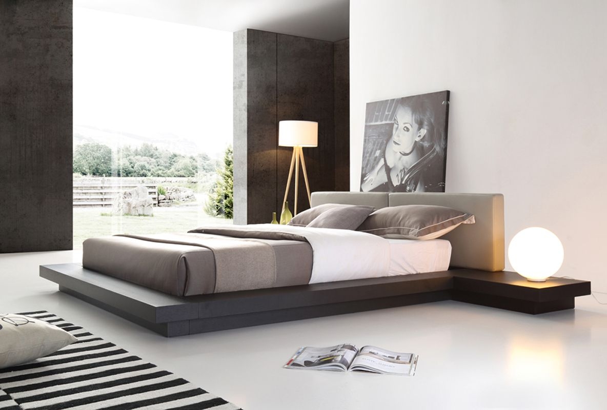 Platform Bed with Extended Platform in Wenge Finish Zen Style