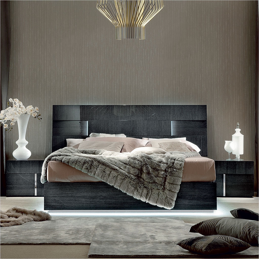 Platform Bed with Integrated LED Lighting and High Gloss Finish