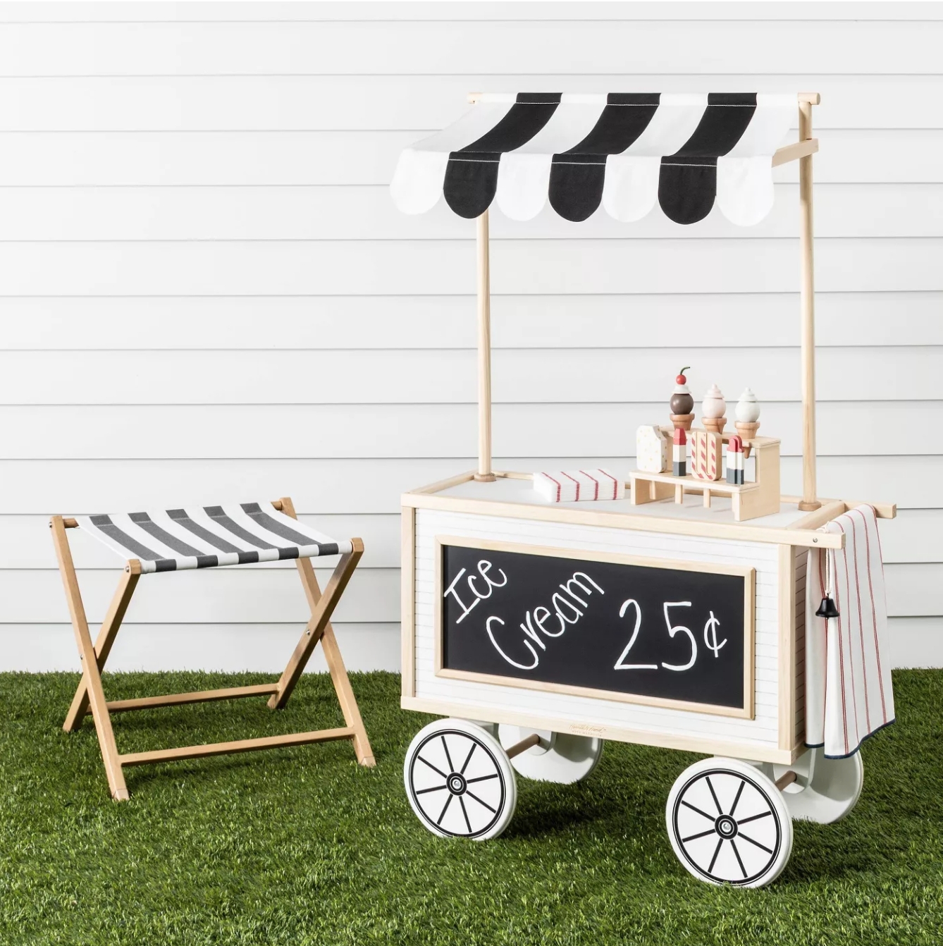 Play Market Cart Scalloped Striped Awning and Signage