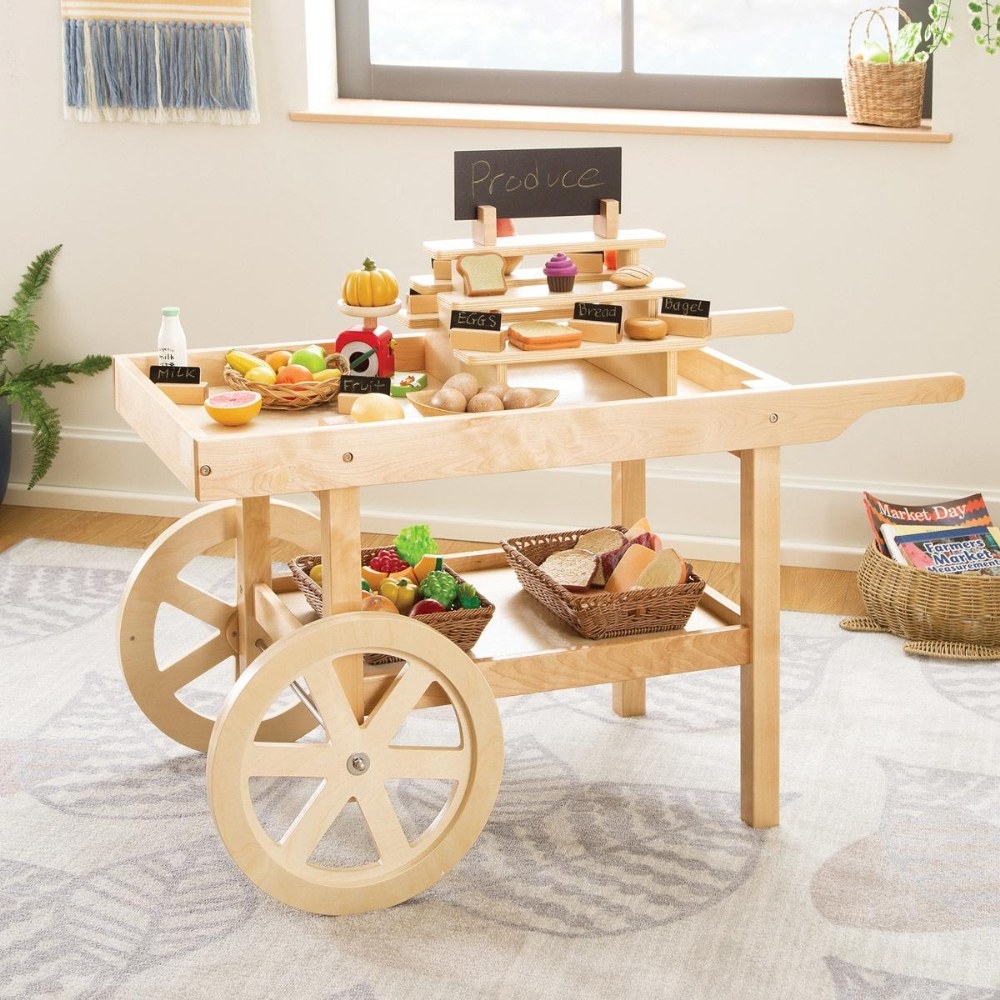 Play Market Cart with Tiered Riser and Montessori Toy Stand