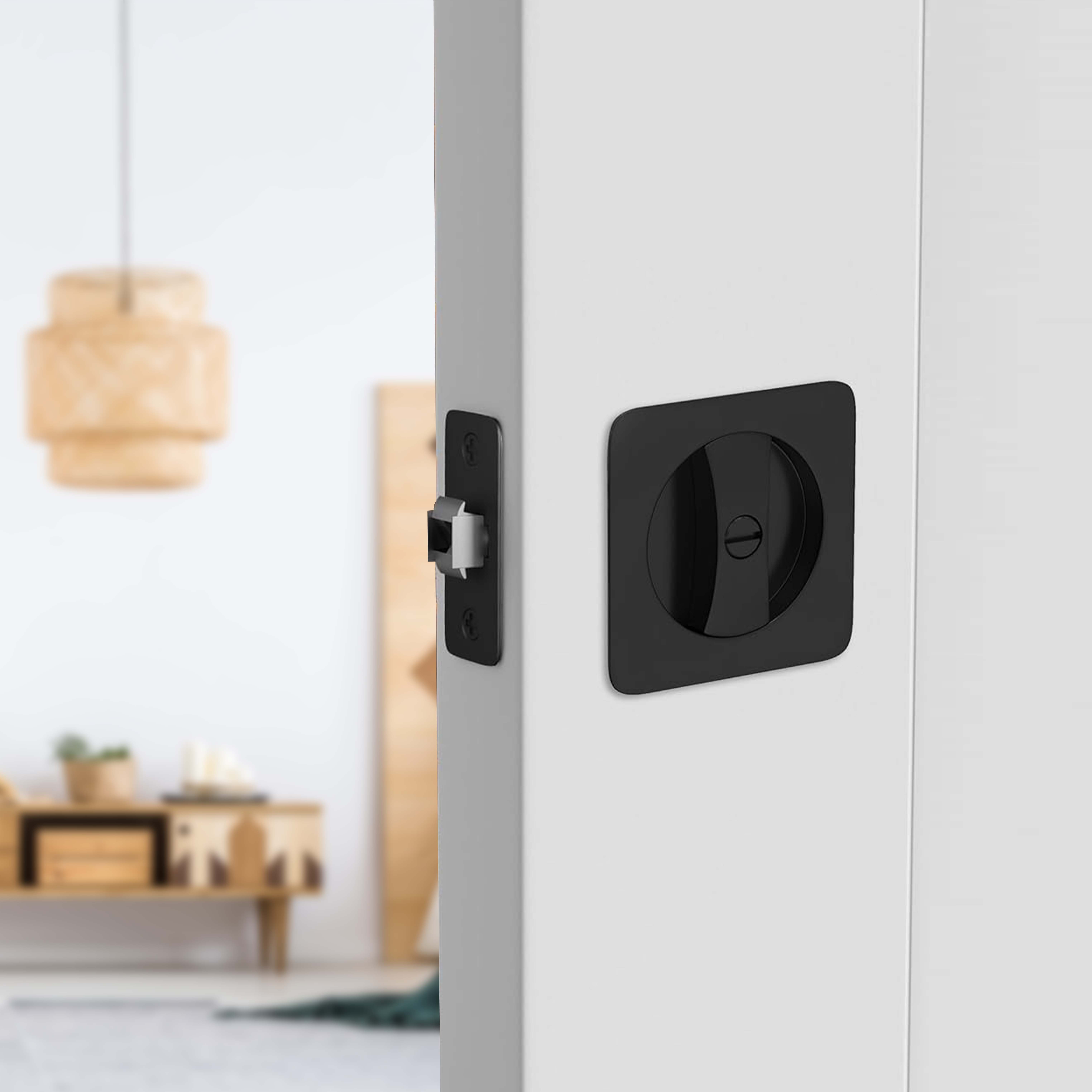 Pocket Door Lock Matte Black Carbon Steel Square Privacy Rim
