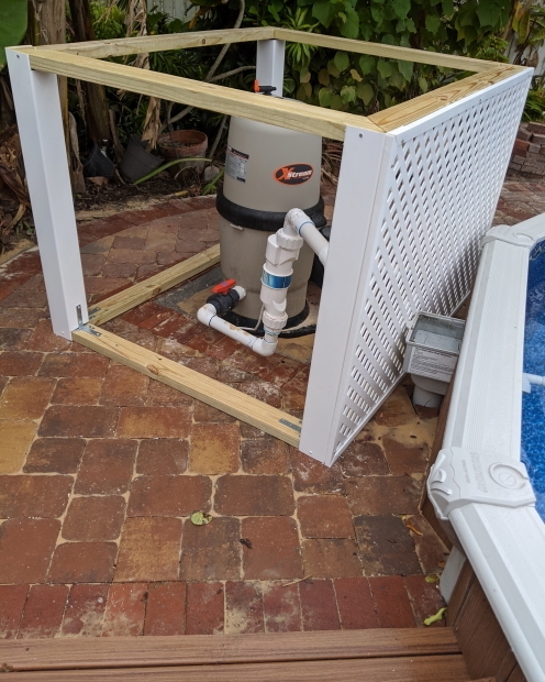 Pool Pump Cover: Diagonal Lattice Design and White Frame