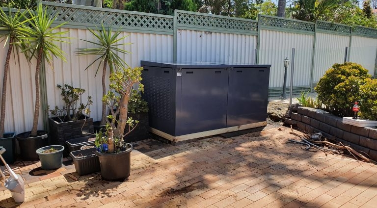 Pool Pump Enclosure: Charcoal Metal Box Timber Foundation