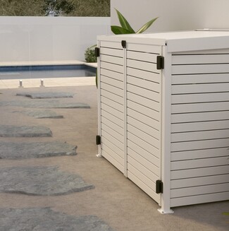 Pool Pump Enclosure: Slatted Horizontal Design White Shed