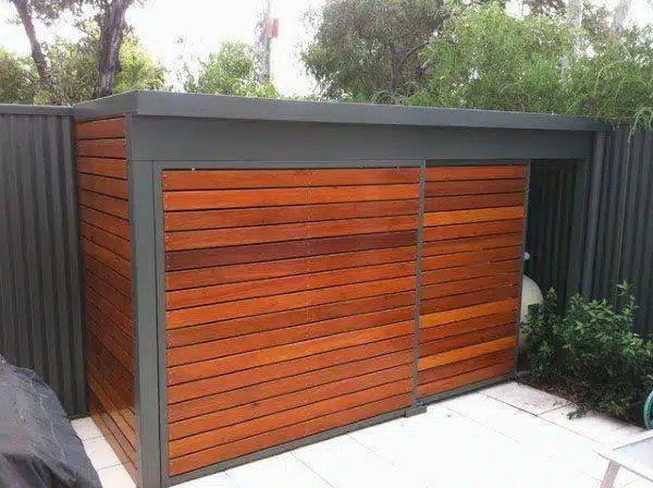 Pool Pump Shed: Horizontal Timber Slatting Charcoal Frame