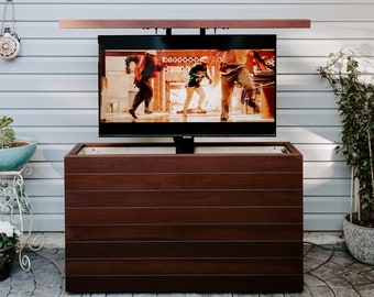 Pop Up Outdoor TV Lift using Brazilian Walnut and Ipe Hardwood