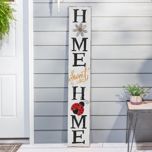 Porch Sign: Tall Porch Sign with Metal Flower Accent
