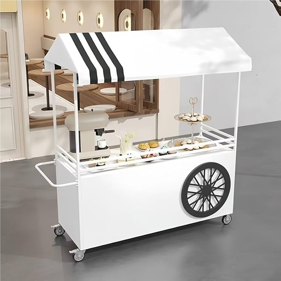 Portable Cart with Diagonal Stripes and Canopy Market Stall
