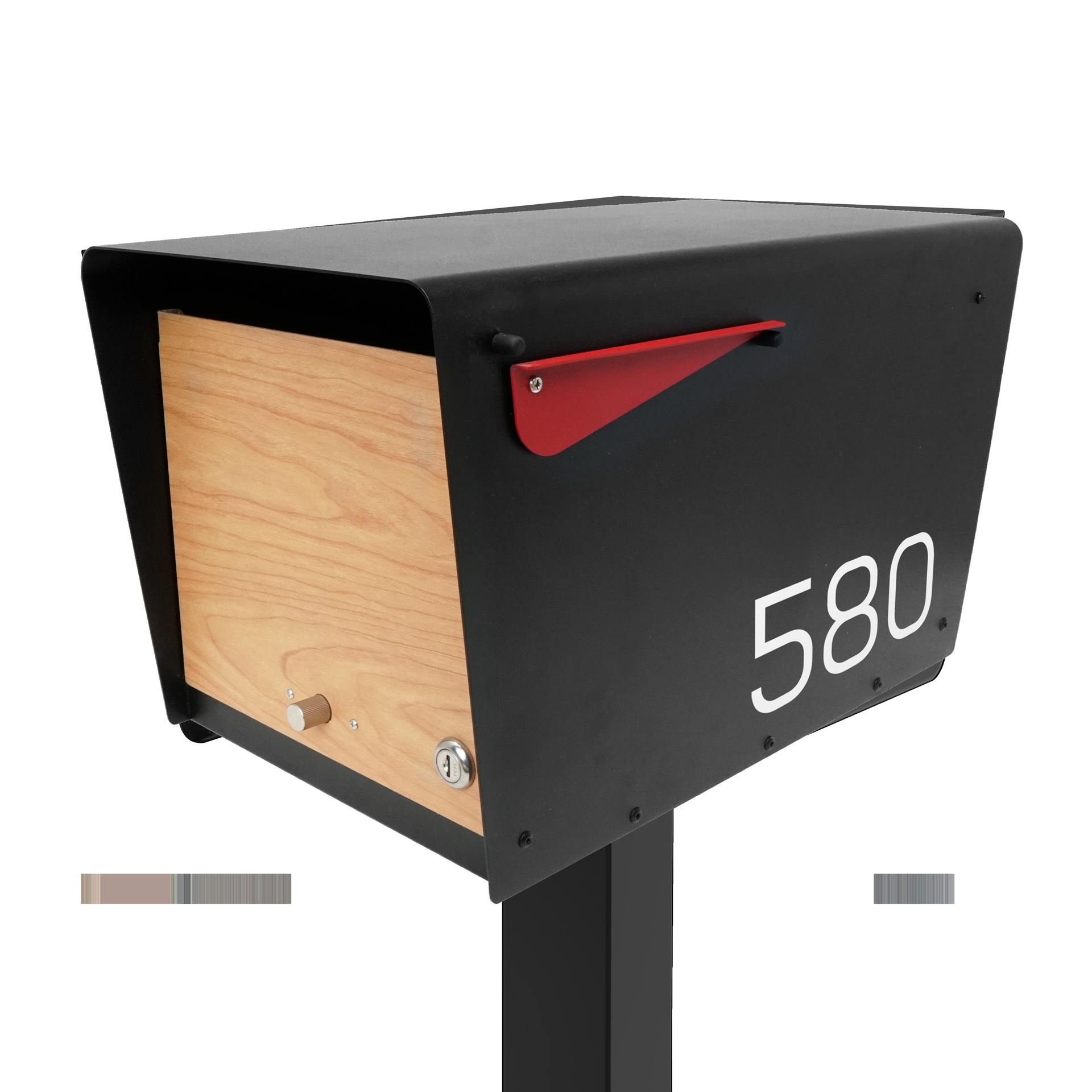 Post Mounted Mailbox with Wood Grain Front and Side Numbers