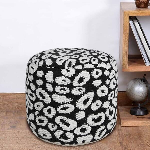 Pouf Ottoman with Monochromatic Woven Texture and Floor Cushion