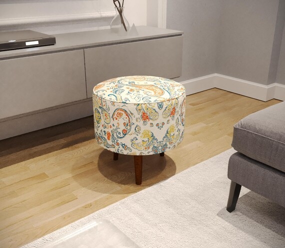 Pouf: Paisley Pattern Tapered Legs Eclectic Living Room Accent