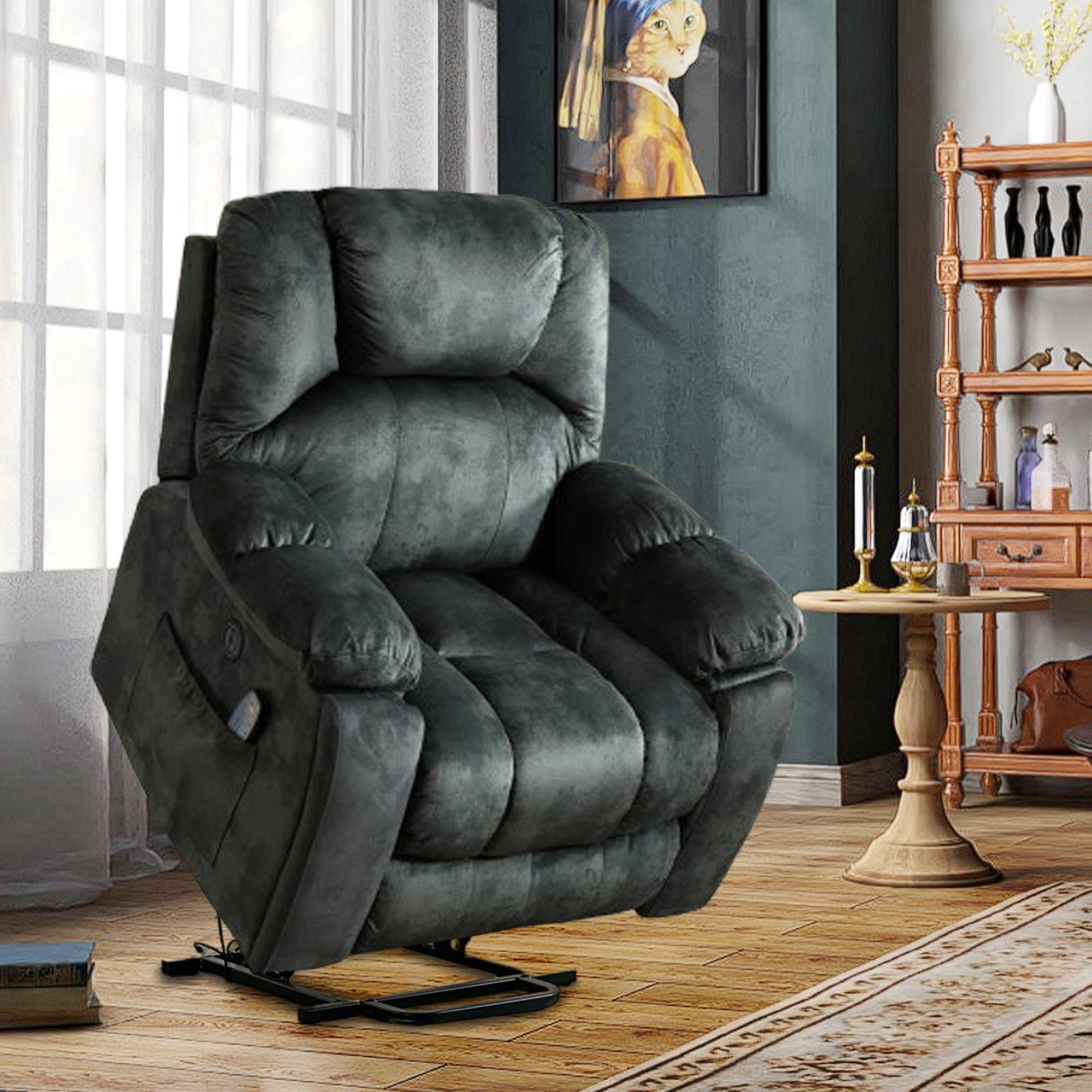 Power Lift Recliner: Charcoal Remote Pocket Lounge