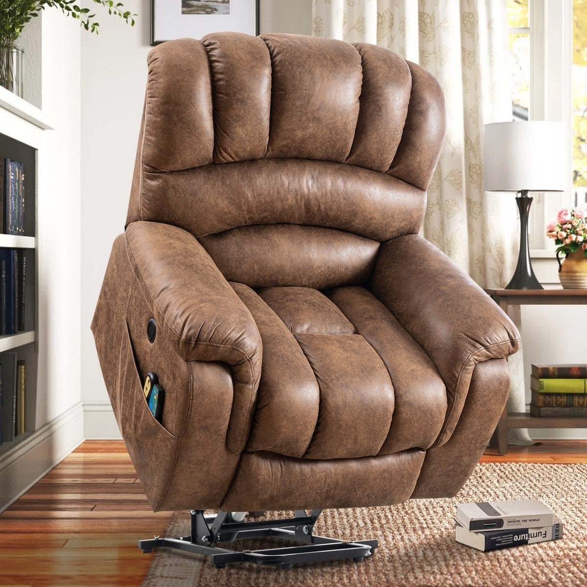 Power Lift Recliner: Cocoa Brown USB Port Living Room Seat