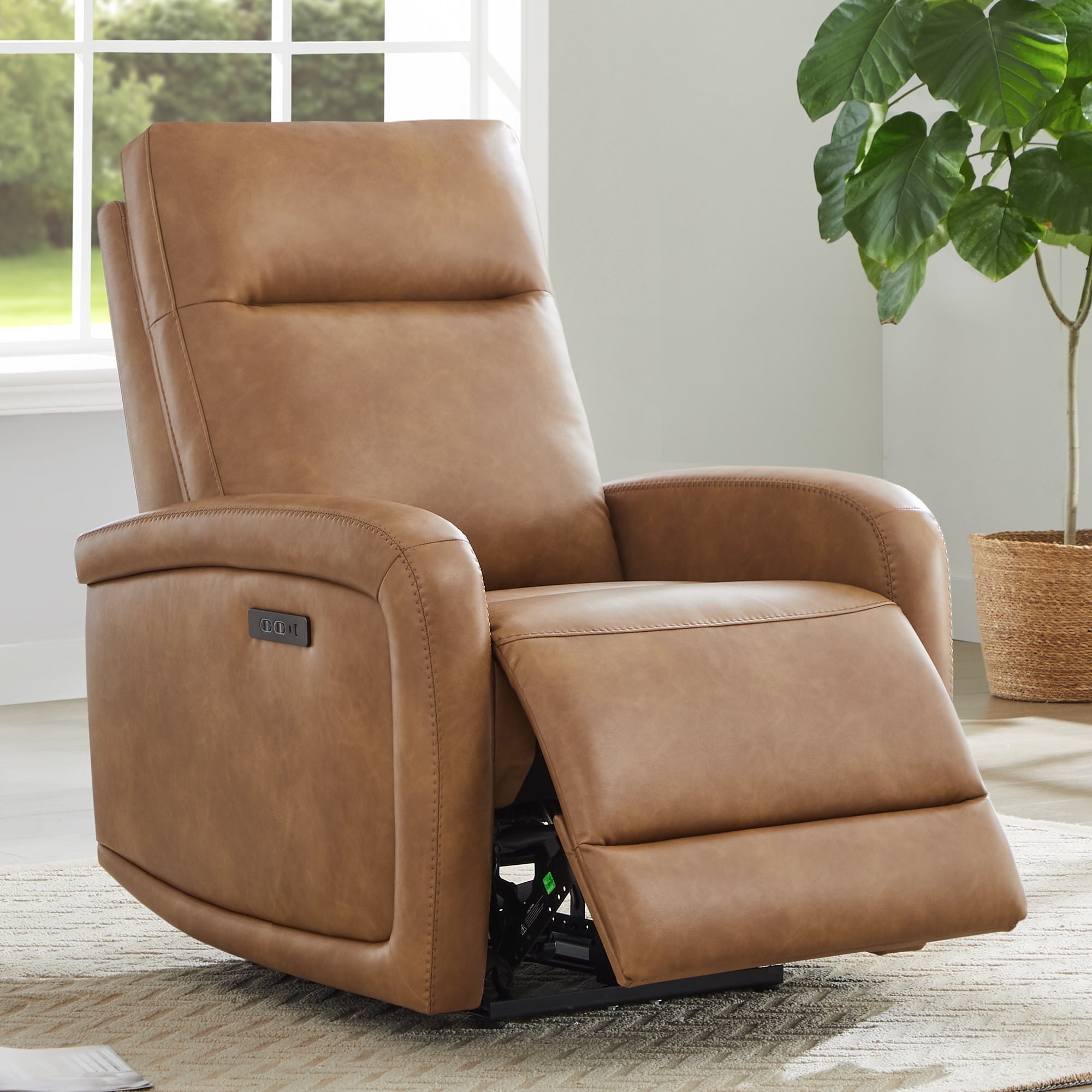 Power Recliner Cognac Brown Wall Hugger USB Seating