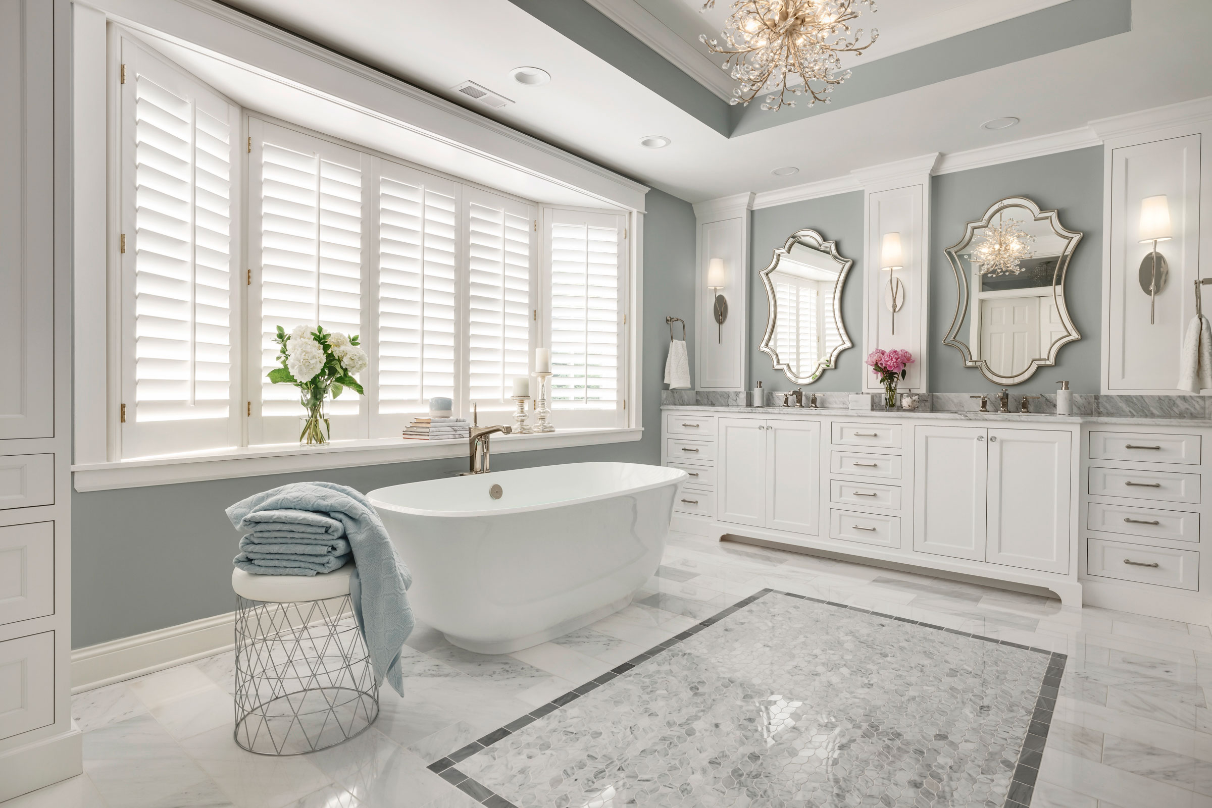 Primary Bathroom Freestanding Tub Mosaic Floor Inset