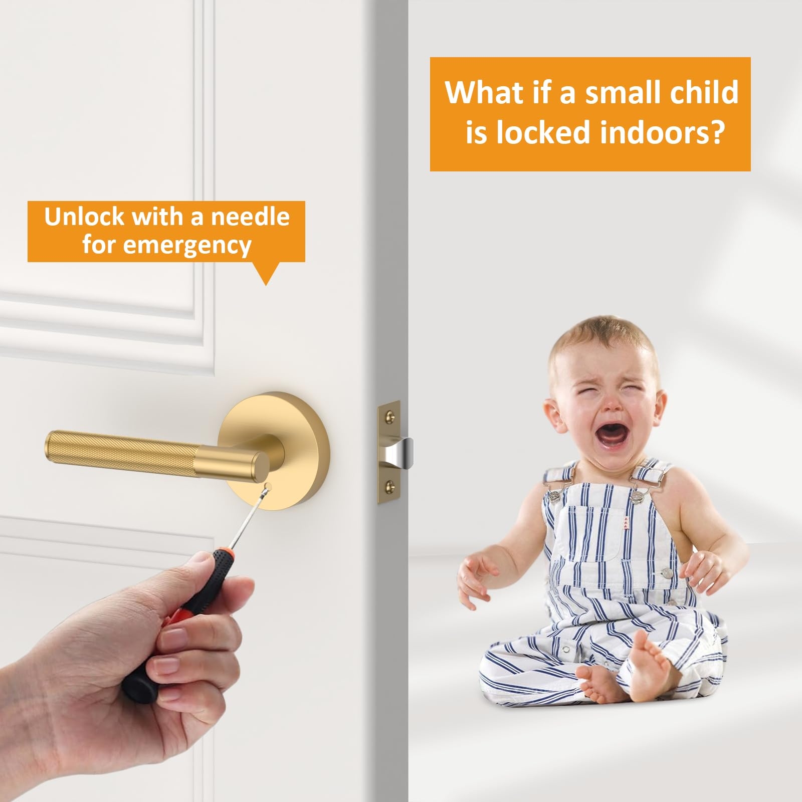 Privacy Door Lever Emergency Pin Access Warm Gold Hardware