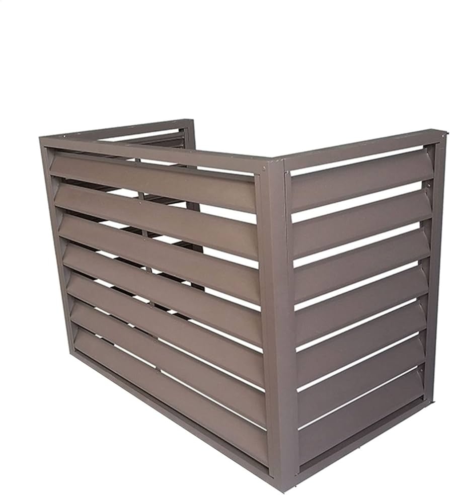 Privacy Screen Enclosure Louvered Slats Taupe Grey Metal