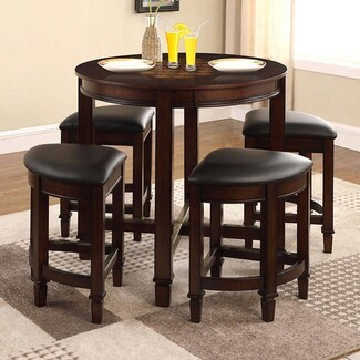 Pub Table Set with Wedge Shaped Stools for Compact Game Rooms