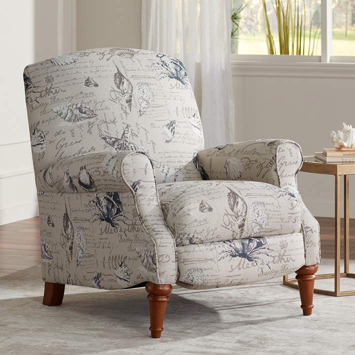 Push Back Recliner Turned Wood Feet Coastal Script Recliner Chair