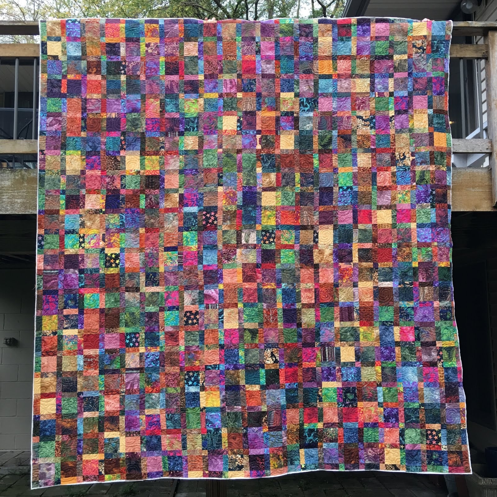 Quilt: Scrappy Design Grid Patchwork with Jewel Tones