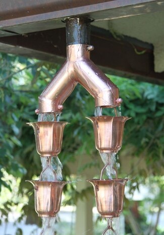 Rain Chain Doubler Y-Shaped Splitter Copper Finish Tulip Cups