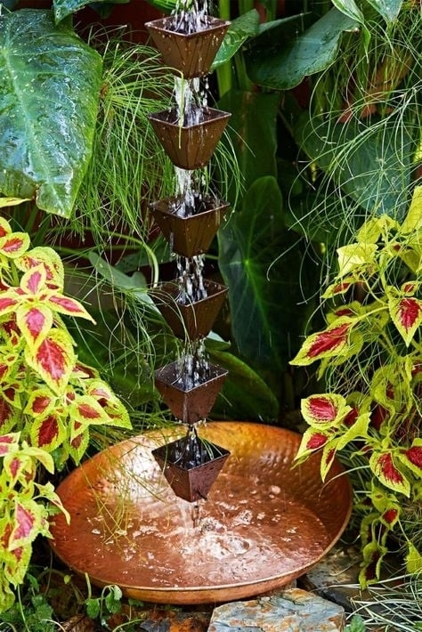Rain Chain Square Funnel Cups Hammered Basin Zen Garden Feature