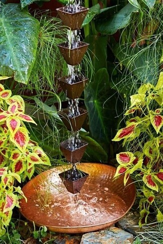 Rain Chain Square Funnel Cups Hammered Basin Zen Garden Feature