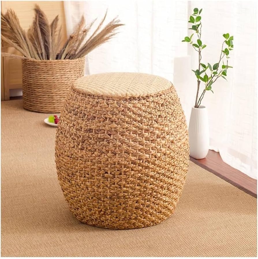 Rattan Ottoman Barrel Shaped Braided Fiber Footrest