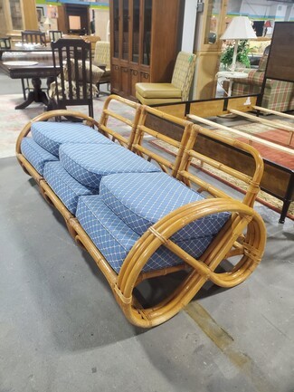 Rattan Sofa with Pretzel Arms: Vintage Pretzel Rattan Sofa
