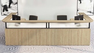 Reception Desk: 2-Person Light Wood with Frosted Privacy Panels