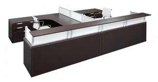 Reception Desk: Dark Walnut 2-Person Station with Frosted Screens