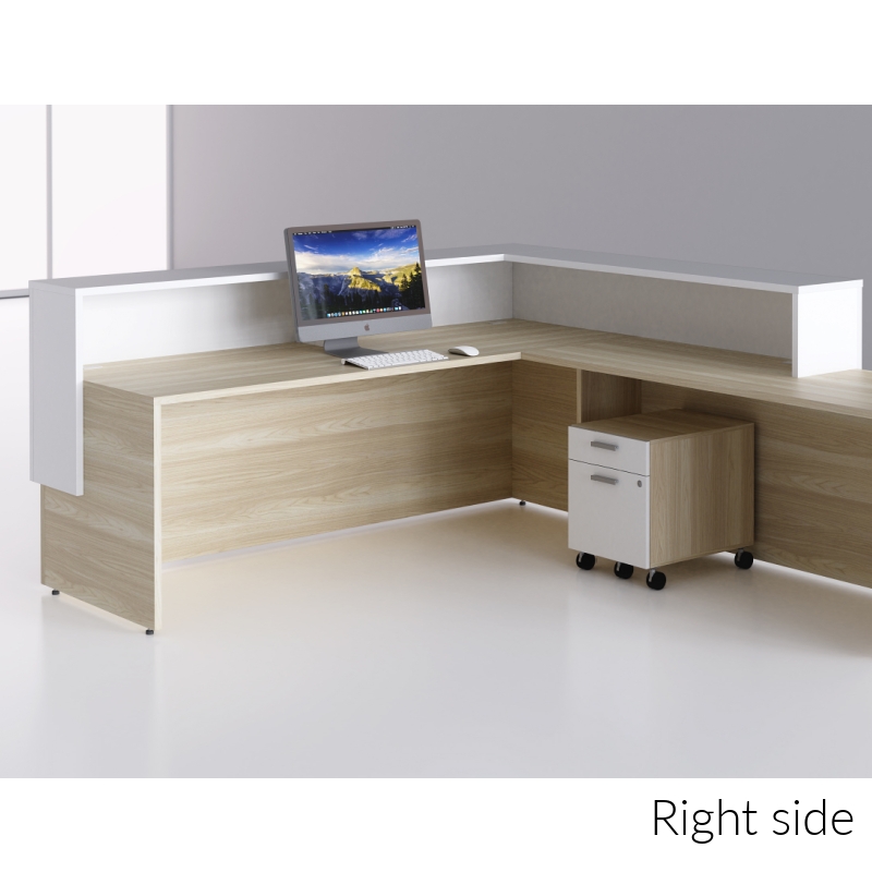 Reception Desk: L-Shaped Light Oak Counter with Mobile Pedestal