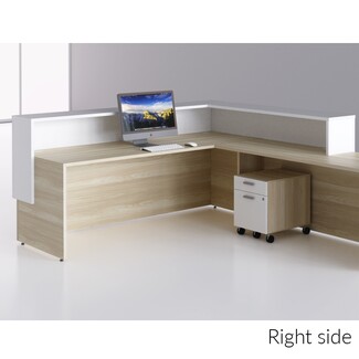 Reception Desk: L-Shaped Light Oak Counter with Mobile Pedestal