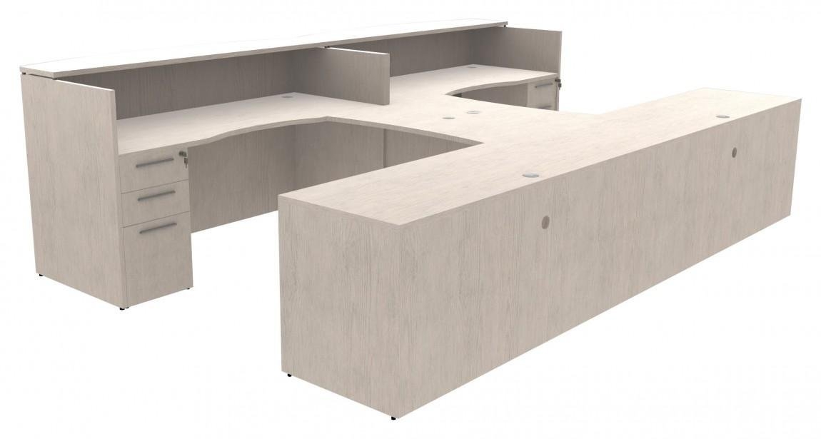 Reception Desk: Light Grey U-Shaped 2-Person Lobby Station
