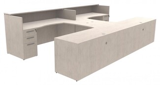 Reception Desk: Light Grey U-Shaped 2-Person Lobby Station