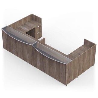 Reception Desk: Modern Weathered Brown Curved Glass Top Unit