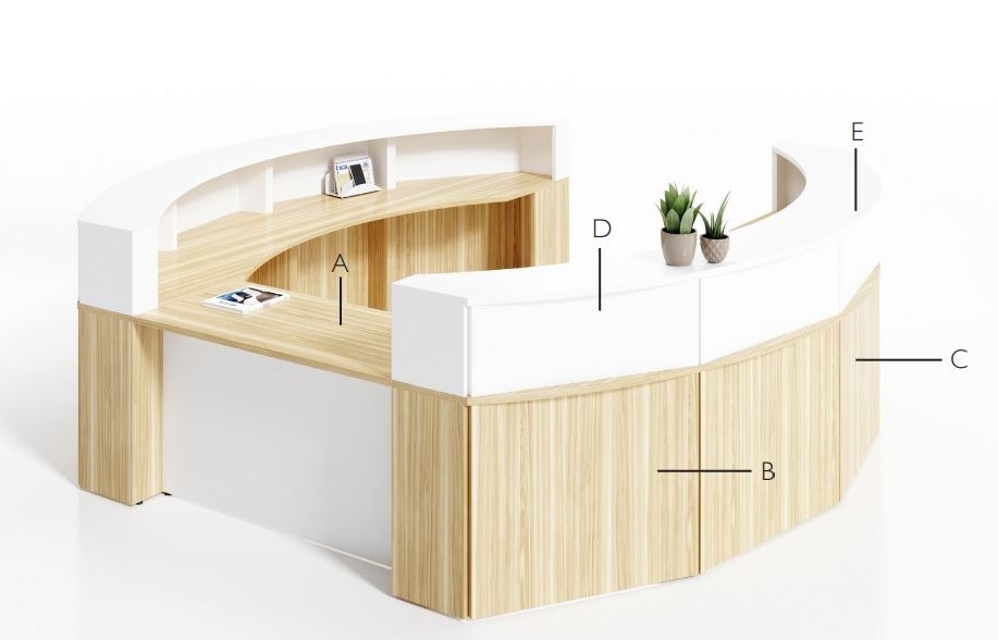 Reception Desk: Semicircular Symmetrical 10 Foot Workspace