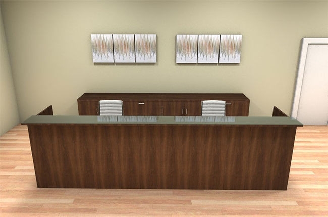 Reception Desk Set: 12 Foot Walnut Suite with Glass Counter