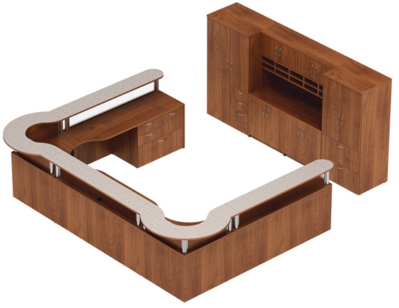 Reception Desk Suite: Cherry Wood U-Shape with Mail Slots