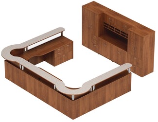 Reception Desk Suite: Cherry Wood U-Shape with Mail Slots