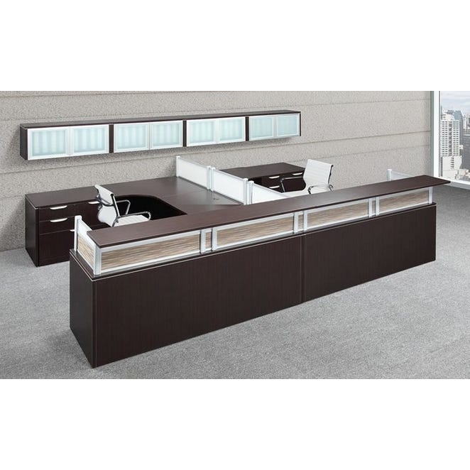 Reception Desk Suite: Espresso Brown with Wood Grain Inlay