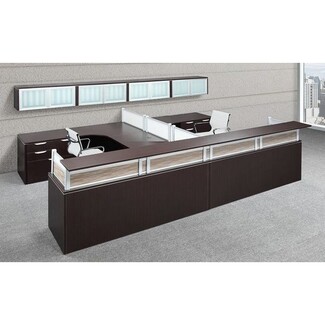 Reception Desk Suite: Espresso Brown with Wood Grain Inlay