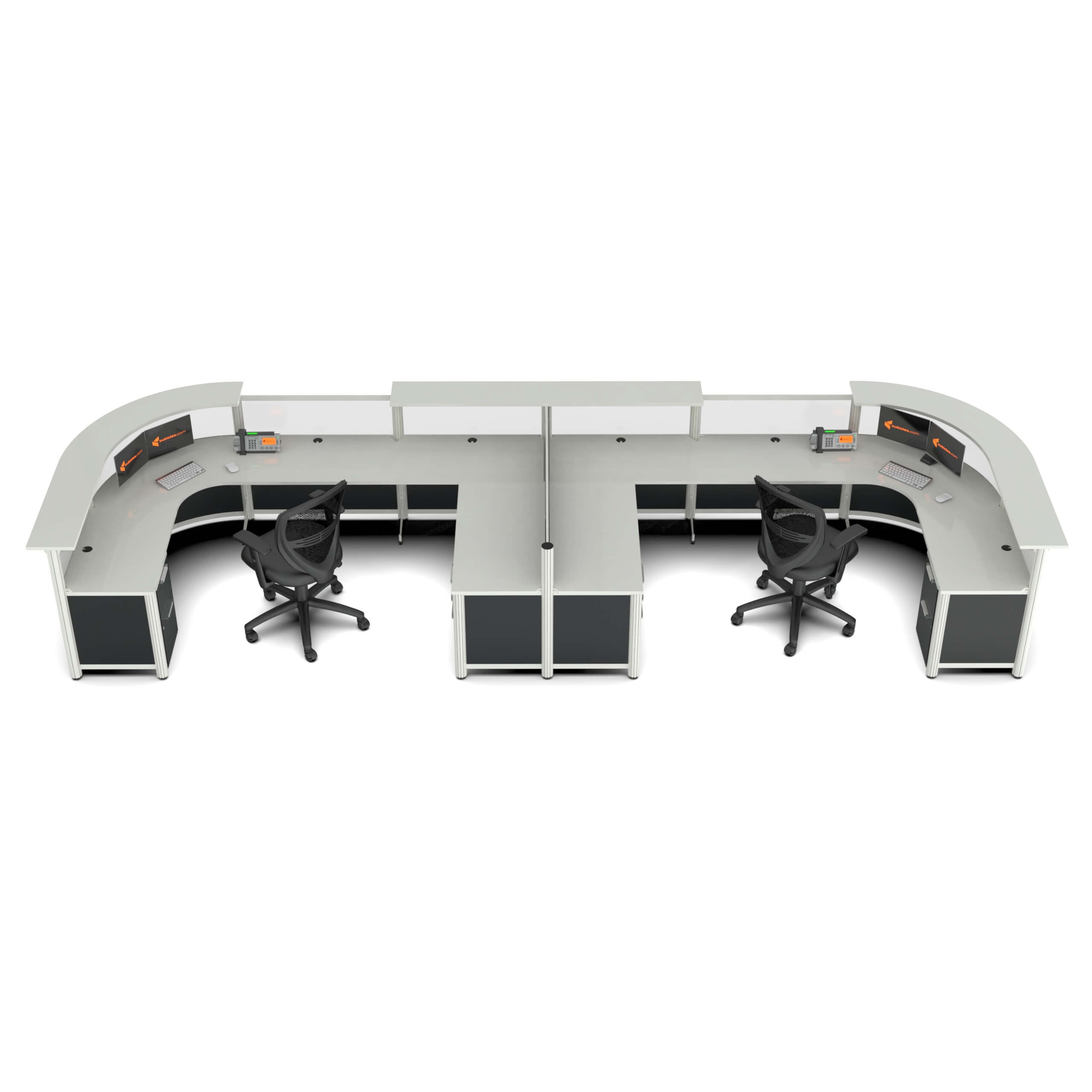 Reception Desk: Symmetrical Curved Worktop Dual Office Station