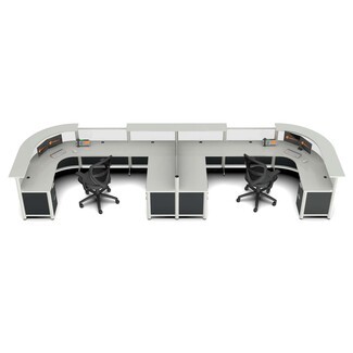 Reception Desk: Symmetrical Curved Worktop Dual Office Station