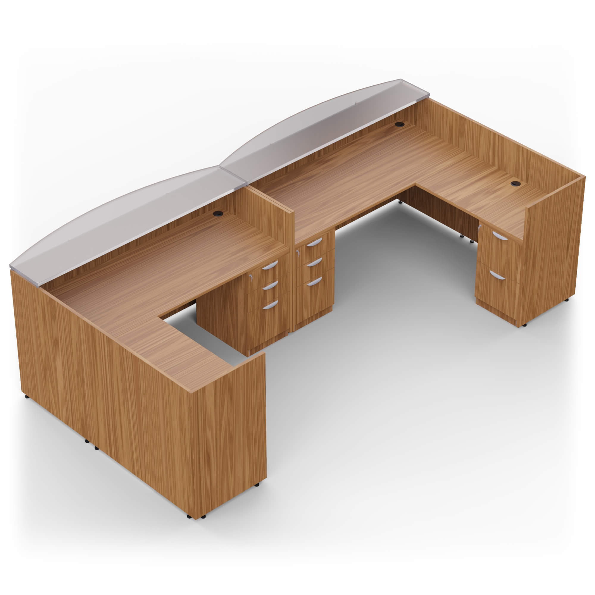 Reception Desk: U-Shape Honey Wood Unit with Glass Top Counter