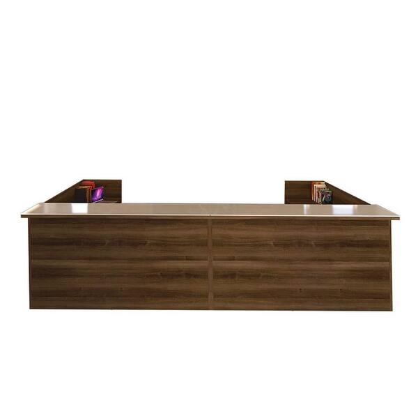 Reception Desk: U-Shaped Walnut Brown Two Person Lobby Counter