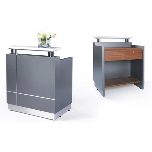 Reception Desk Using Metal Inlay Design and Slate Finish