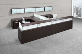 Reception Desk: Walnut U-Shaped Double Workstation with Panels