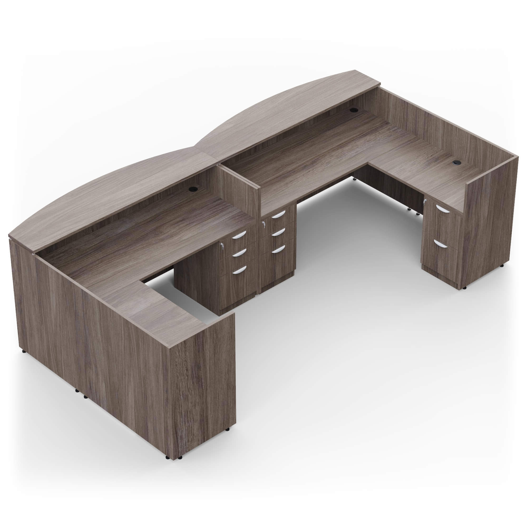 Reception Desk: Weathered Grey Curved Wood Laminate Counter