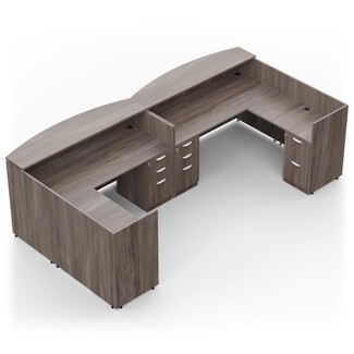 Reception Desk: Weathered Grey Curved Wood Laminate Counter